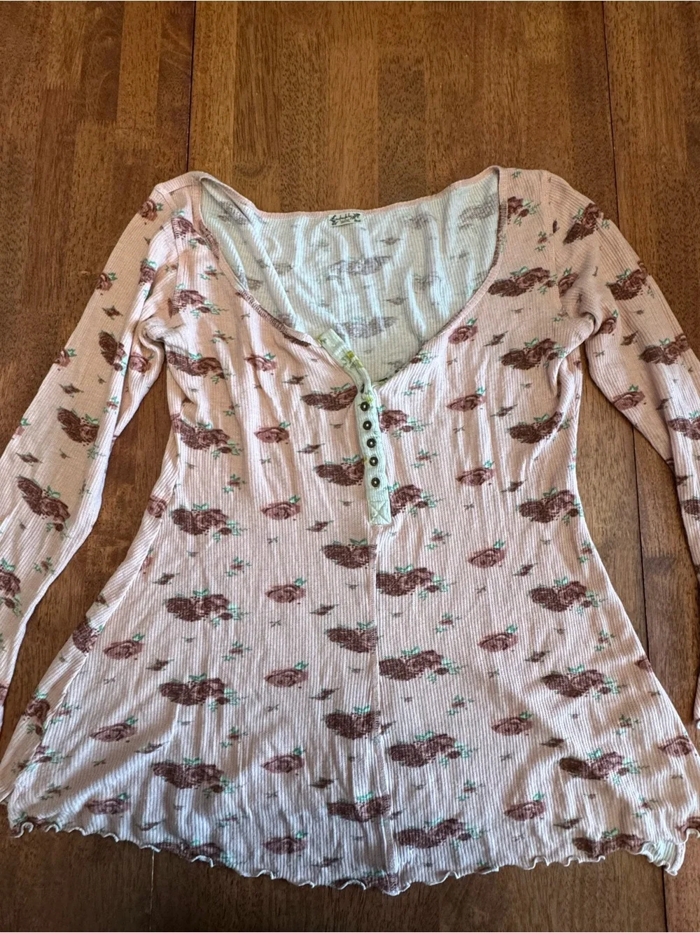 Intimately by Free People waffle knit, cozy time pink floral mini nightie, med